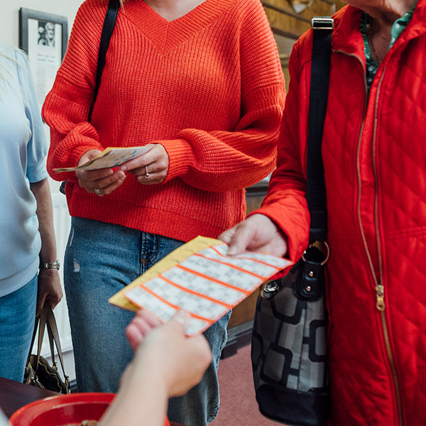 Older woman registering for bingo